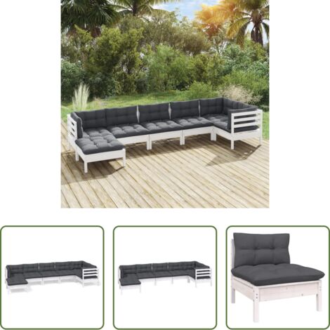 Salotto da giardino -  Set Divani da Giardino 7 pz con Cuscini Bianchi Legno di Pino