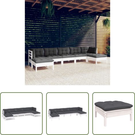 Salotto da giardino -  Set Divani da Giardino 7 pz con Cuscini Bianchi Legno di Pino