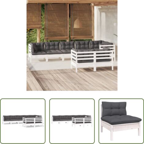 Salotto da giardino -  Set Divani da Giardino 8 pz con Cuscini Bianchi Legno di Pino