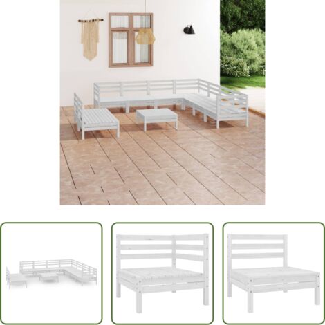Salotto da giardino -  Set Salotto da Giardino 10 pz in Legno Massello di Pino Bianco