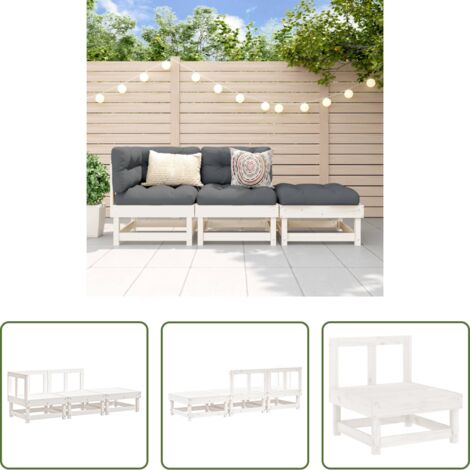 Salotto da giardino -  Set Salotto da Giardino 3 pz Bianco in Legno Massello di Pino