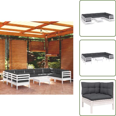 Salotto da giardino - vidaXL Set Divani da Giardino 10 pz con Cuscini Bianchi Legno di Pino - Divano angolare