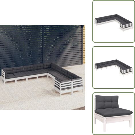 Salotto da giardino - vidaXL Set Divani da Giardino 10 pz con Cuscini Bianchi Legno di Pino - Divano angolare