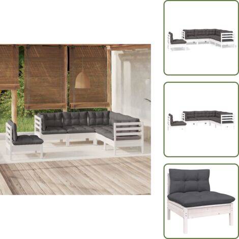 Salotto da giardino - vidaXL Set Divani da Giardino 5 pz con Cuscini Bianchi Legno di Pino - Divano angolare