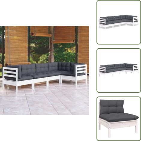 Salotto da giardino - vidaXL Set Divani da Giardino 5 pz con Cuscini Bianchi Legno di Pino - Divano angolare