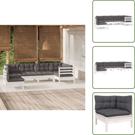 Salotto da giardino - vidaXL Set Divani da Giardino 6 pz con Cuscini Bianchi Legno di Pino - Divano angolare