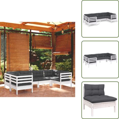 Salotto da giardino - vidaXL Set Divani da Giardino 6 pz con Cuscini Bianchi Legno di Pino - Divano angolare