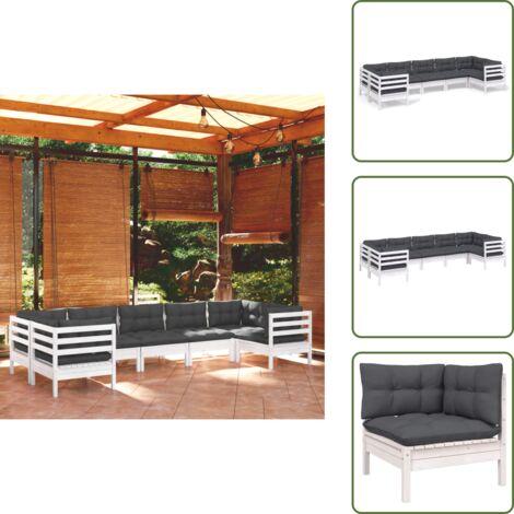 Salotto da giardino - vidaXL Set Divani da Giardino 7 pz con Cuscini Bianchi Legno di Pino - Divano angolare