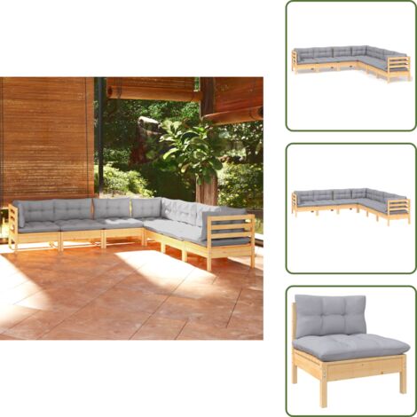 Salotto da giardino - vidaXL Set Divani da Giardino 7 pz con Cuscini Grigi Massello di Pino - Divano angolare