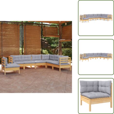 Salotto da giardino - vidaXL Set Divani da Giardino 7 pz con Cuscini Grigi Massello di Pino - Divano angolare