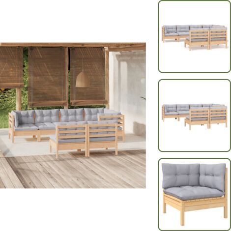 Salotto da giardino - vidaXL Set Divani da Giardino 7 pz con Cuscini Grigi Massello di Pino - Divano angolare