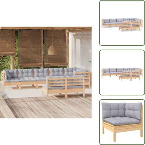 Salotto da giardino - vidaXL Set Divani da Giardino 8 pz con Cuscini Grigi Massello di Pino - Divano in legno