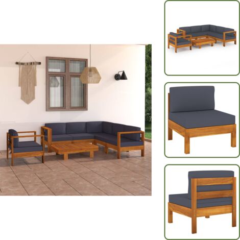 Salotto da giardino - vidaXL Set Divani Giardino 7 Posti Cuscini Grigi Scuro Massello Acacia - Mobili da esterno
