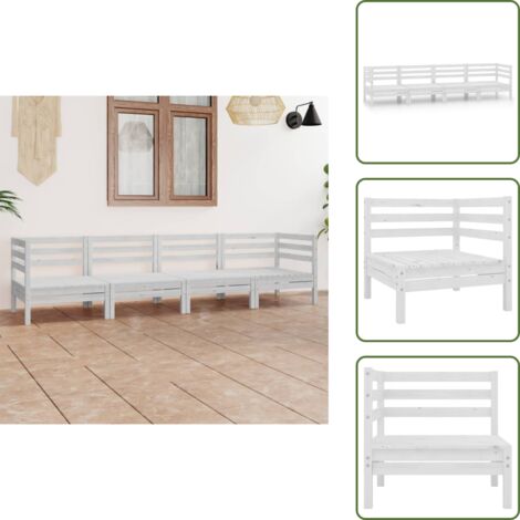 Salotto esterno - vidaXL Set Divani da Giardino 4 pz Bianco in Legno Massello di Pino - Divano angolare