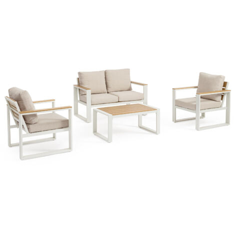 Salotto  in Alluminio con braccioli in Polywood e in Spunpoly Bianco/Beige