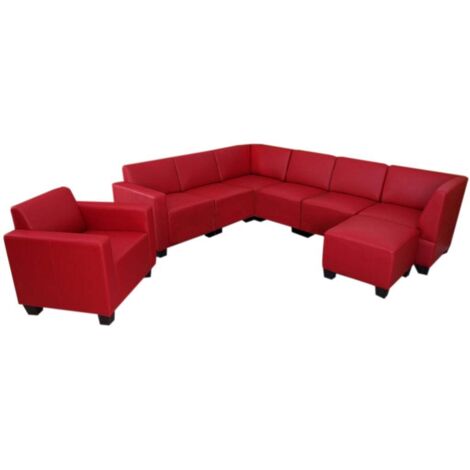 Salotto modulare componibile lounge moderno Lione N71 ecopelle combinazione 6-1-1 rosso
