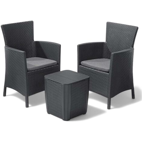 Salotto per esterno in resina effetto rattan 2 poltrone e 1 tavolino  con cuscini Iowa Balcony