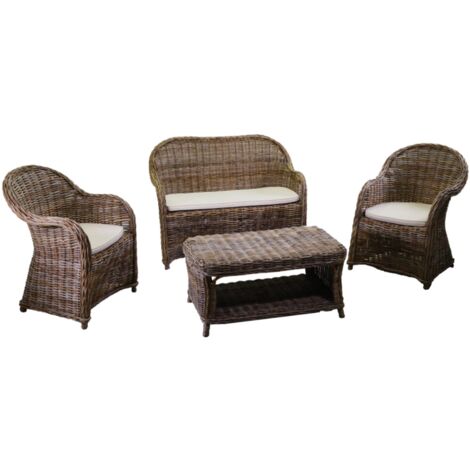 Salotto rattan roymer grigio c/cuscini 4 pezzi