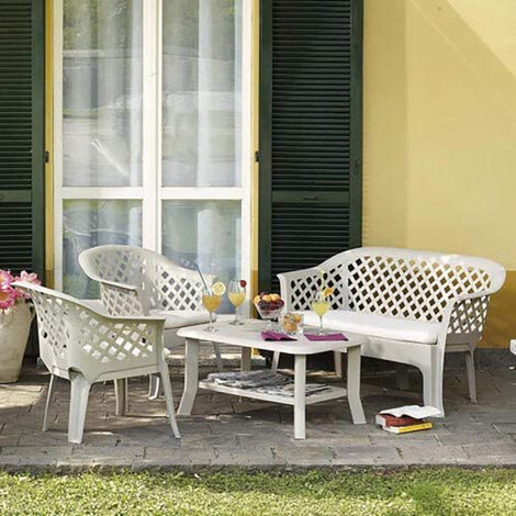 SALOTTO RESINA 2 POSTI BIANCO VERANDA SET 4PZ