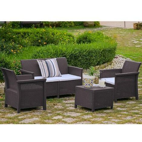 SALOTTO RESINA 2 POSTI MARRONE  """DOLCEFARNIENTE""" SET 4PZ