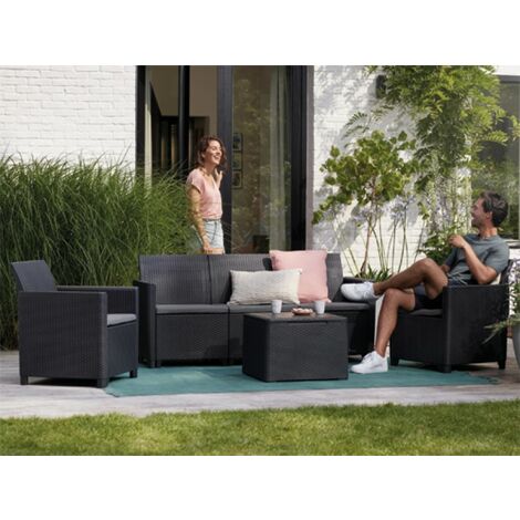SALOTTO RESINA 3 POSTI GRAFITE KETER EMMA LOUNGE SET 4PZ C/CUSCINO