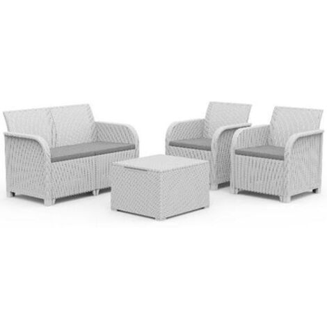 SALOTTO RESINA """ROSALIE' LOUNGE KETER""" BIANCO SET 4PZ C/CUSCINO
