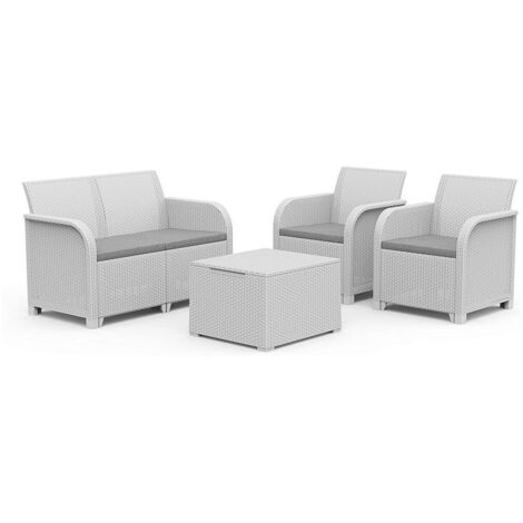 SALOTTO ROSALIE IN RESINA ANTIURTO EFFETTO POLIRATTAN COMPLETO DI CUSCINI