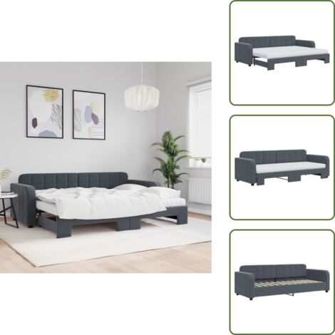 Salotto - vidaXL Divano Letto Estraibile Materassi Grigio Scuro 80x200cm Velluto - Camera da letto