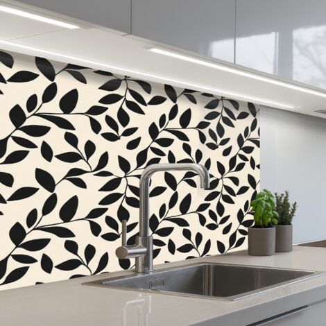 SALPICADEROS DE COCINA Elegante - Estampado - Negro - Beige 80x60