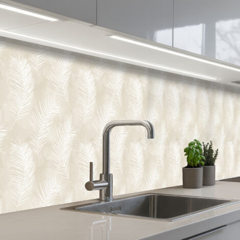 SALPICADEROS DE COCINA Hojas - Beige - Blanco - Botánico - Naturaleza 250x60