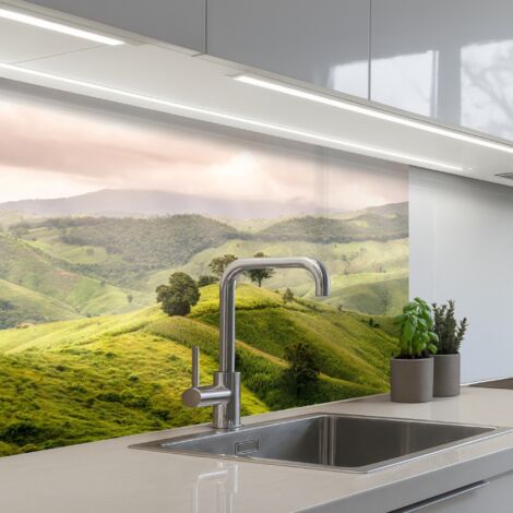 SALPICADEROS DE COCINA Paisaje - Colinas - Verde 80x60