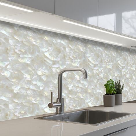 SALPICADEROS DE COCINA Perla brillo - Blanco - Concha 200x60
