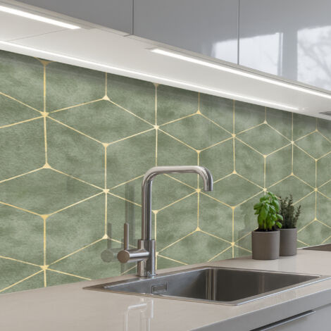 SALPICADEROS DE COCINA Sutil - Geométrico - Dorado - Verde 150x60