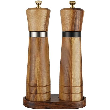 Pepper Mill and Salt Grinder Set, Oak Wooden Salt and Pepper Mills Shakers,  Ceramic Rotor with Strong Adjustable Coarseness Set of 2