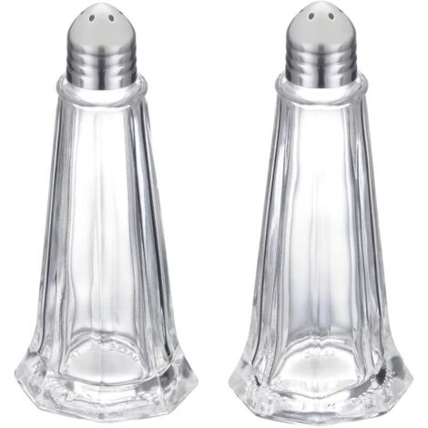 Salt and Pepper Shakers, Set of 2, Capacity: approx. 40 ml, Glass/Stainless Steel, New York, Silver/Transparent