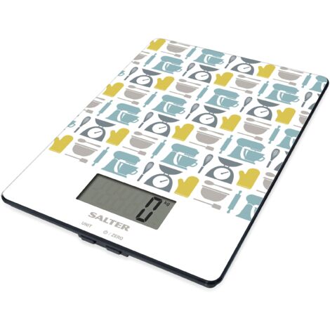 Salter 1102 GNBLDR Gadget Print bilancia da cucina digitale di precisione, pesa cucina, misurazione di liquidi e fluidi, funzione di aggiunta e pesatura, plastica, verde