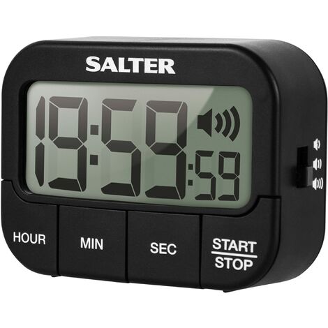 Salter 355 BKXCDU Premium Timer elettronico, magnetico/autoportante, conto su/giù, 19 ore e 59 minuti e 59 secondi, cicalino alto con 3 volumi, funzione di memoria, timer cucina simpatico, nero