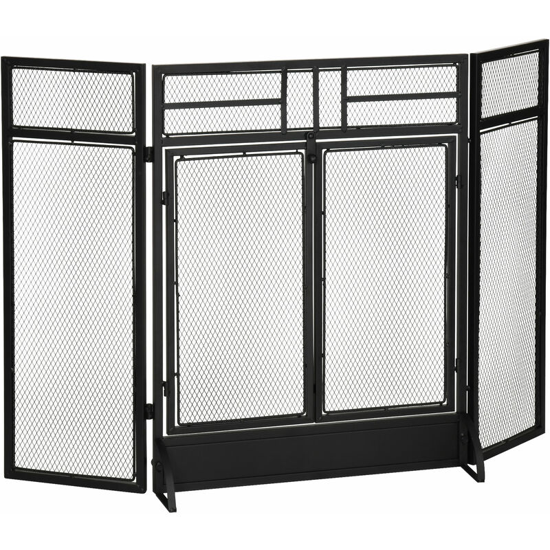 

Homcom - Salvachispas Plegable Pantalla Protectora de Chimenea de 3 Paneles con Doble Puerta y Pies Adicionales Estructura de Metal 120x11,5x79 cm