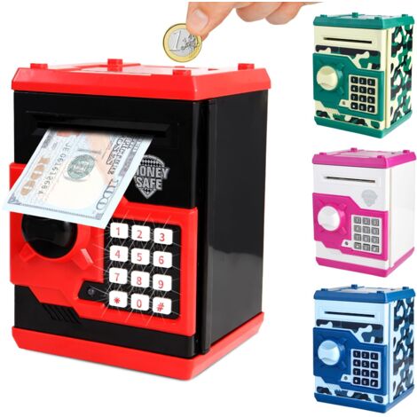 Salvadanaio ATM per bambini dai 3 ai 12 anni, grande capacità, carta per scorrimento automatico, blocco password, salvadanaio elettronico per bancomat (rosso)