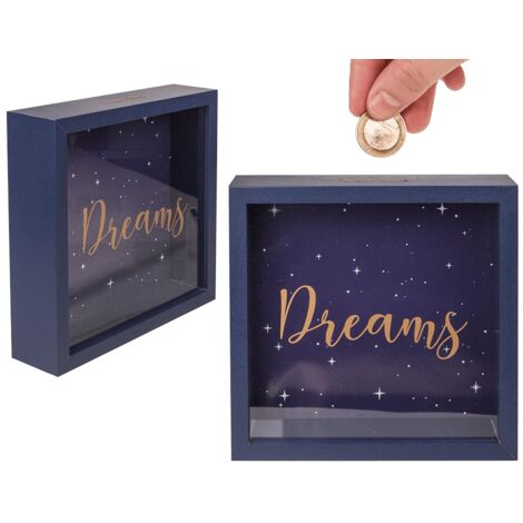 Salvadanaio in legno Dreams, con cornice, ca. 20 x 20 cm, blu