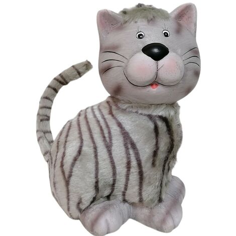 Salvadanaio portamonete a forma gatto con pelliccia idea regalo per casa bambini decoro ambienti in ceramica