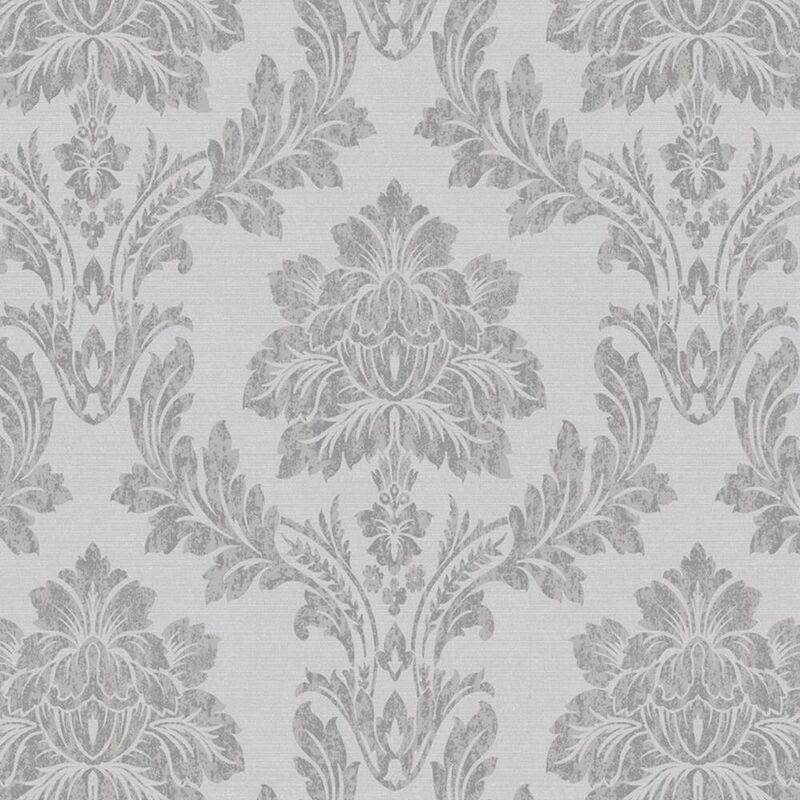 Salvador Wallpaper Holden Decor Damask Floral Silver Grey Metallic Textured