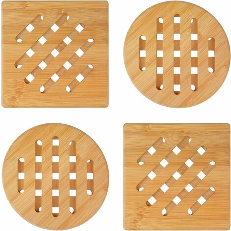 Salvamanteles De Madera Natural Juego De 4 Salvamanteles De Bambú, Salvamanteles Resistente Al Calor Para Teteras De Encimera De Cocina MINKUROW