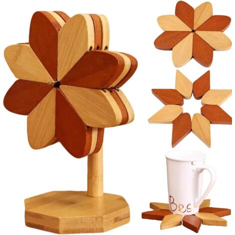 Salvamanteles de madera para platos calientes, posavasos de madera con forma de molino de viento, juego de salvamanteles con forma de molino de viento, salvamanteles para platos calientes, juego de sa