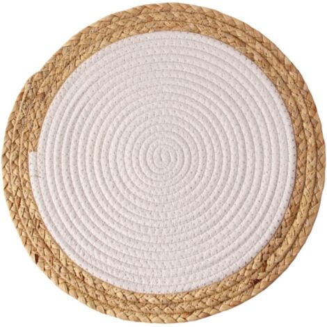 Salvamanteles redondo, salvamanteles de macramé trenzado hecho a mano, tapete de lino, decoración para el hogar y fiestas, imprescindible para la mesa, estampado de hierba, 20 x 20 cm