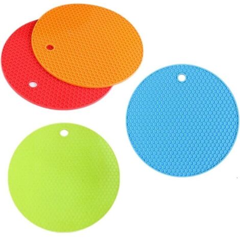 Salvamanteles redondos de silicona resistentes al calor – Juego de 4 manteles individuales con diseño de panal para cocina y comedor.