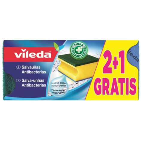 DARMAN Salvauñas Antibacterias 2+1 Estropajo con Bayeta 162589 Vileda