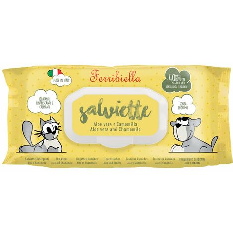 Salviette aloe vera e camomilla idratanti e rinfrescanti per cani e gatti: Set 6 pezzi