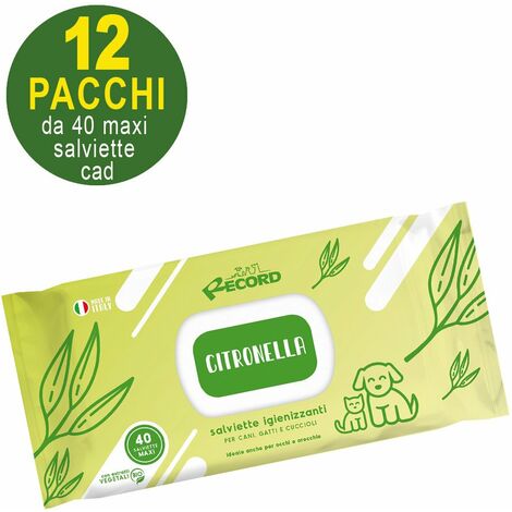 Salviette umidificate igienizzanti citronella per cani e gatti: 1 confezione