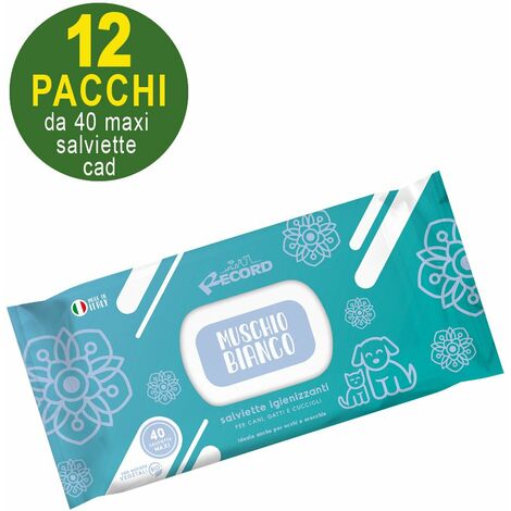 Salviette umidificate igienizzanti muschio bianco per cani e gatti: 1 confezione